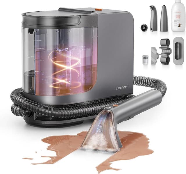 UWANT B400 Multi Spotreiniger - Grijs, 600 W, 18000 Pa Sterke Zuigkracht, 30 s Stoomsterilisatie, Verwijdering van Mijt & Bacteriën, Voor Bed/Bank/Tapijt/Auto