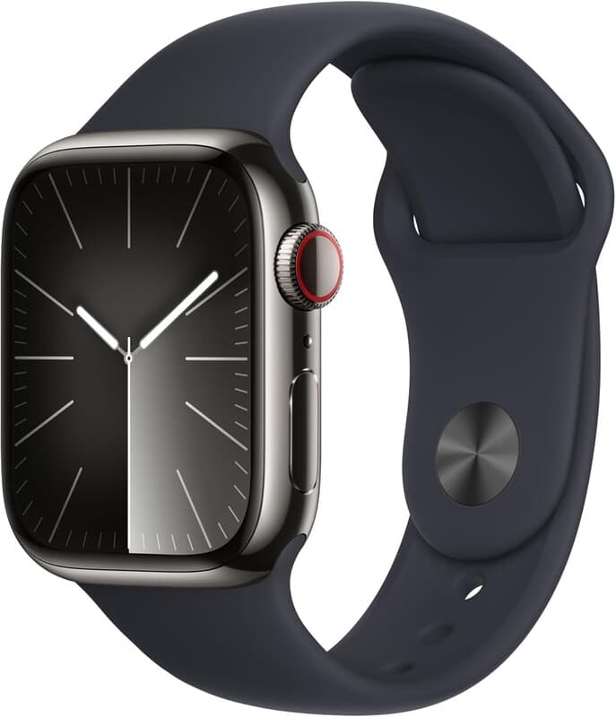 Apple Watch Series 9 GPS + Cellular 41mm grafiet roestvrijstalen behuizing met midnight sportband - M/L — afbeelding 1