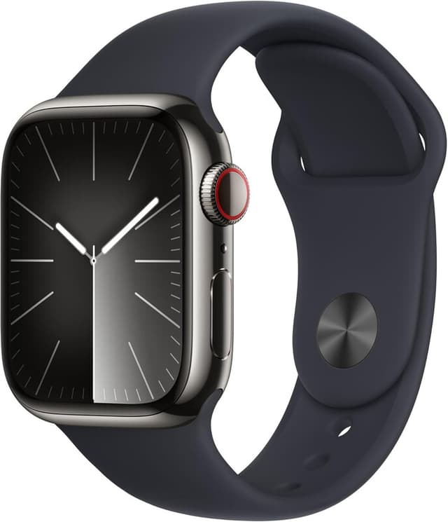 Apple Watch Series 9 GPS + Cellular 41mm grafiet roestvrijstalen behuizing met midnight sportband - M/L