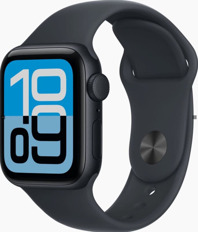 Apple Watch SE 3 GPS + Cellular 40 mm middernacht aluminium kast met middernacht sportband - M/L — afbeelding 1