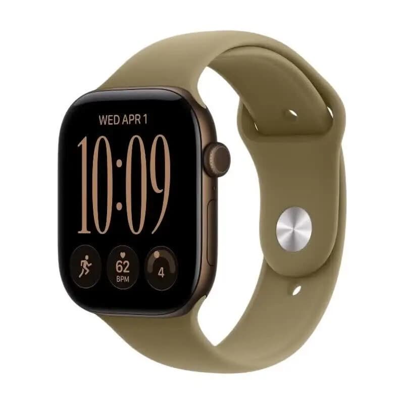 Apple Watch Series 12 GPS 46 mm Donker Brons Aluminium Kast met Olijfgroene Sportband - M/L — afbeelding 1