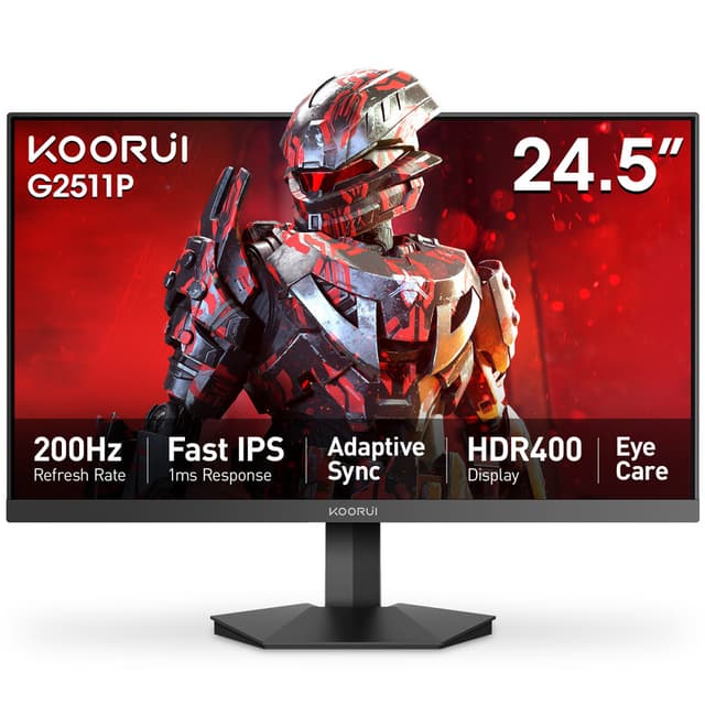 KOORUI G2511P 25-inch gamingmonitor, 200 Hz, IPS, Full HD 1080p, 1 ms, Adaptive Sync, VESA-montage, HDMI/DisplayPort, Laag blauw licht, 99% sRGB