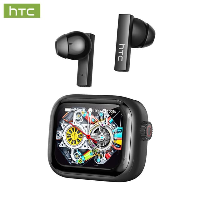 HTC NE40 AI-gestuurde in-ear oordopjes, Bluetooth 6.0, met LED-display, high-fidelity HiFi-audio, TWS True Wireless, aanraakbediening, waterbestendig, ingebouwde microfoon, geschikt voor kantoor, sport, studeren en audiogesprekken, zwart