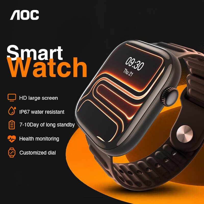 AOC T7 Smartwatch, 1,83 inch groot display, Hartslag, Bloedzuurstof en slaapmonitoring, Bluetooth 5.3, IP67 waterbestendigheid, Magnetisch snelladen, Meerdere trainingsmodi, Aanpasbare wijzerplaten — afbeelding 1