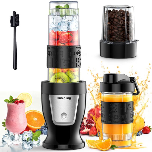 HoninJoy Smoothie Blender, 650W Personal Blender voor Shakes en Smoothies met Maalbeker & 2 BPA-vrije Draagbare Bekers (20oz+14oz), Draagbare Blender voor Saften, Smoothiemaker voor Keuken