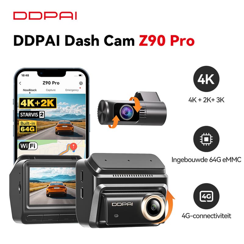 Nieuwe DDPAI Z90Pro 4K+2K Dual Dashcam Sony STARVIS 2 IMX678 HDR Auto DVR ADAS Spraakbesturing Parkeermodus WiFi Ingebouwde 64 GB eMMC-2 Kanaal — afbeelding 1