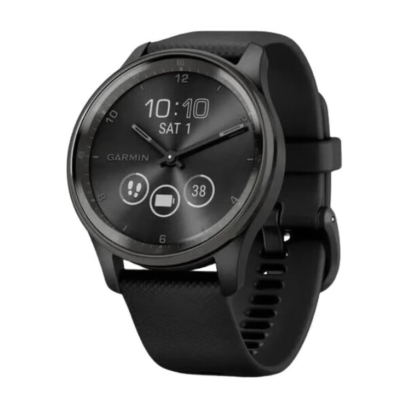 GARMIN vivomove Trend, roestvrijstalen leisteengrijze lunette, zwarte kast, siliconen band — afbeelding 1