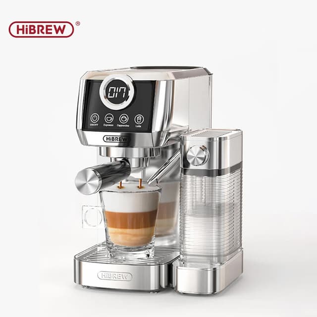 HiBREW H13A 20 bar 3-in-1 halfautomatische koffiemachine voor espresso, cappuccino en latte, automatische melkopschuiming, gemalen koffie, roestvrij staal