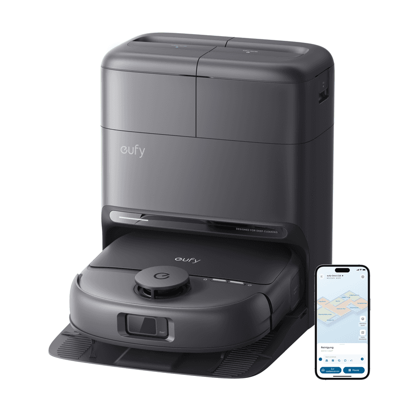 eufy C28 Omni, robotstofzuiger met dweil, HydroJet zelfreinigende rollerdweil, krachtige zuigkracht van 15.000 Pa, 5-in-1 robotstofzuiger- en dweilcombinatie voor thuis, Zero-Tangle-ontwerp, AI-obstakelvermijding — afbeelding 1