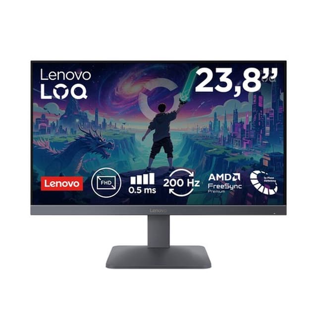 Lenovo LOQ 24-10 23,8 inch Full HD Gaming Monitor - Snelle IPS - 200 Hz - 0,5 ms MPRT - AMD FreeSync Premium - HDR10 - Maangrijs