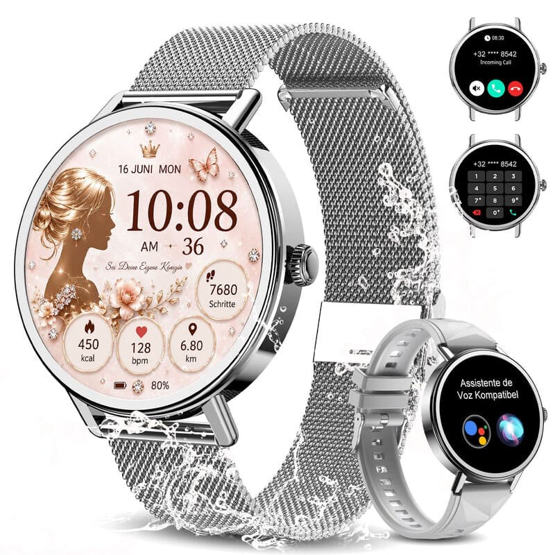 Blackview X30 smartwatch voor dames, 1,26 inch ronde fitnesshorloge met hartslagmeter, slaapmonitor, SpO2, stappenteller & activiteitentracker, IP67 waterdicht voor sport, werk & dagelijks gebruik, Android & iOS — afbeelding 1