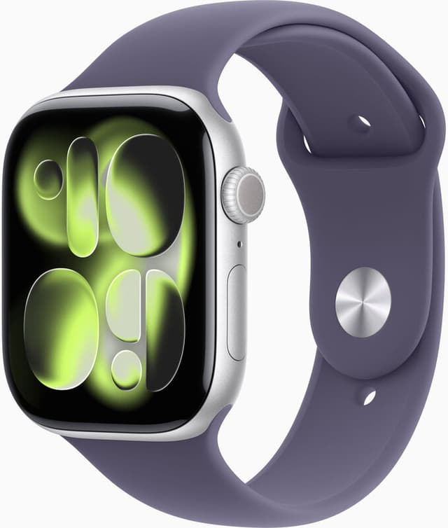 Apple Watch Series 11 GPS + Cellular 42 mm zilveren aluminium kast met paarse mist sportband - M/L