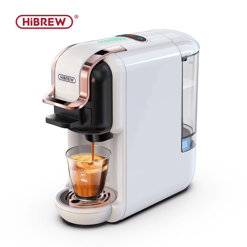 HiBREW 5-in-1 multifunctionele koffiezetapparaat, warm/koud, DG, geschikt voor Nespresso-cappuccino’s, kleine ESE-pads, gemalen koffie, kantine, 20 bar, H2B, wit — afbeelding 1