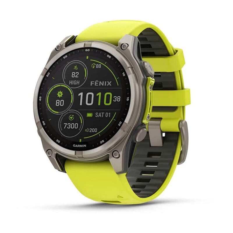 GARMIN Fenix 8 47 mm Saffier Solar Smartwatch - Gele Siliconen Band — afbeelding 1