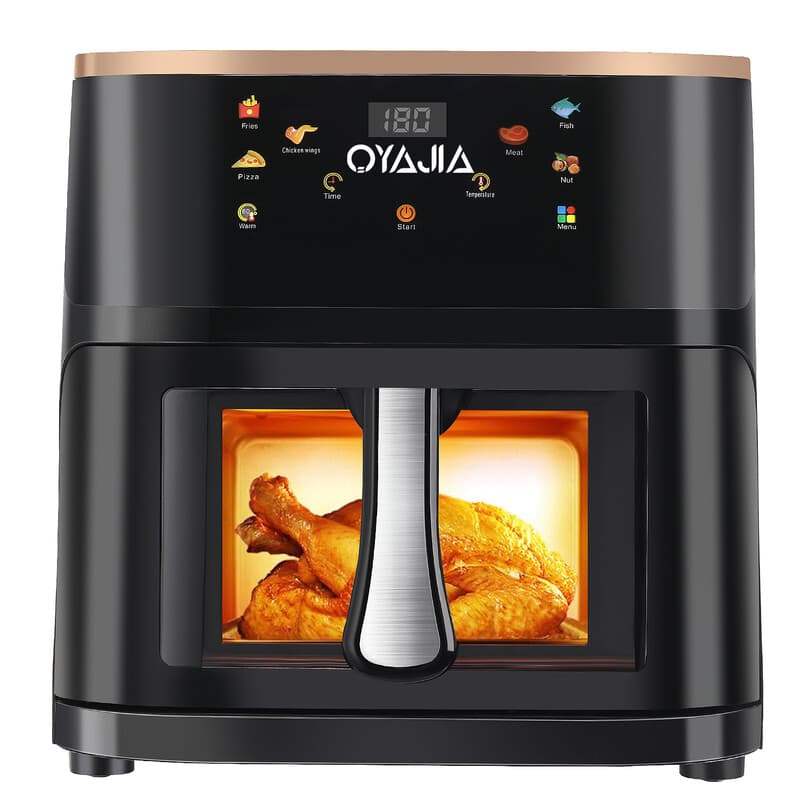 Oyajia 9L airfryer met zichtvenster, type nr. 21, familiegroot, 6-in-1 kookprogramma’s, smart-touchscreen, timerfunctie, vaatwasbestendig, gezond, olievrij en vetarm koken, zwart — afbeelding 1