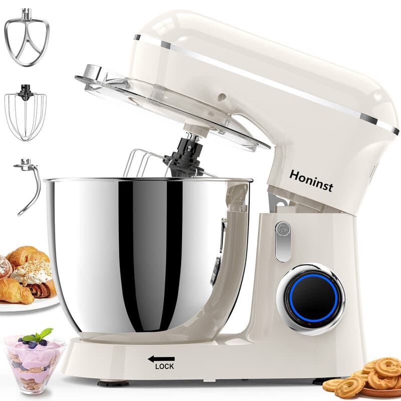 Honinst Staande Mixer, 6,5QT 10-Snelheids Kantelkop Elektrische Staande Mixer, 3-in-1 Keukenmixer met Kom, Deeghaak, Garde en Klopper, Voedingsmixer voor Bakken, Taart en de meeste Thuiskoks — afbeelding 1