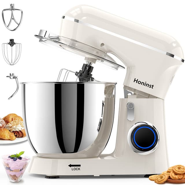 Honinst Staande Mixer, 6,5QT 10-Snelheids Kantelkop Elektrische Staande Mixer, 3-in-1 Keukenmixer met Kom, Deeghaak, Garde en Klopper, Voedingsmixer voor Bakken, Taart en de meeste Thuiskoks