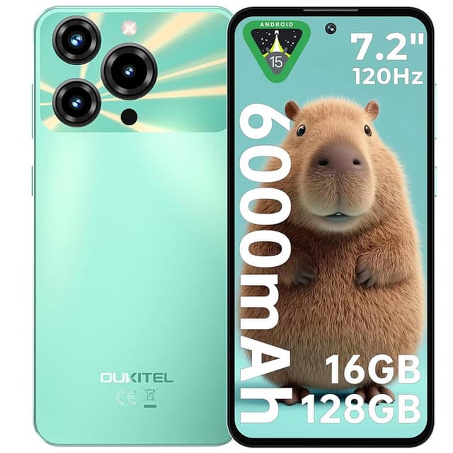 OUKITEL C69 (4+128) 7,2-inch smartphone met 6000 mAh batterij, 9,5 mm ultradunne behuizing, groen