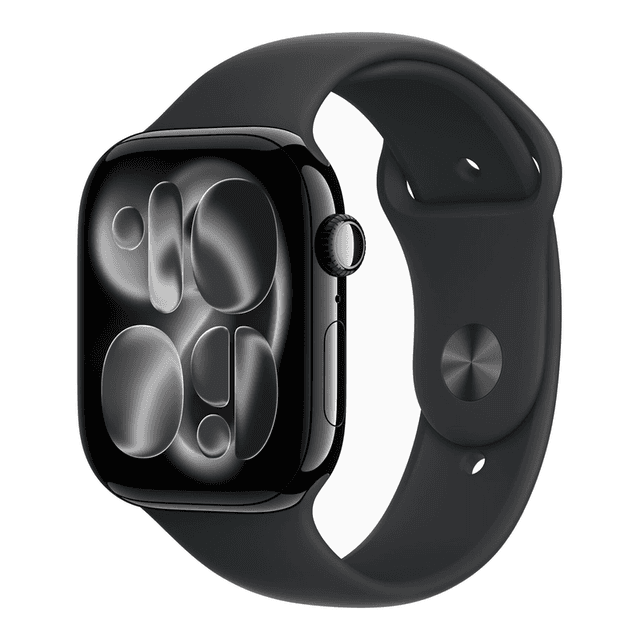 Apple Watch Series 11 GPS 46 mm gitzwarte aluminium kast met zwarte sportband - M/L