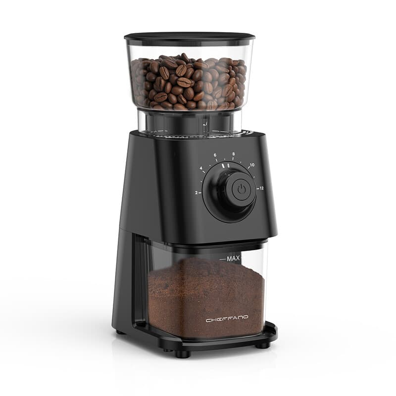 CHEFFANO BG710 elektrische koffiemolen, koffiebonenmolen met kegelvormig maalwerk, 30 maalstanden, zwart — afbeelding 1