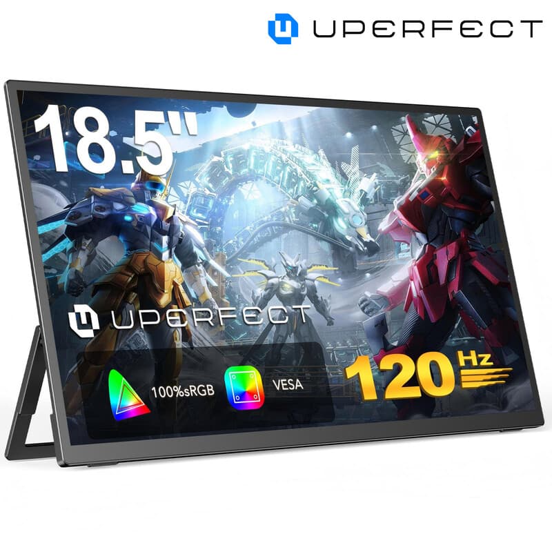 UPERFECT 18,5" 120Hz draagbare gamingmonitor met 1920 x 1080 Full HD mat IPS-scherm, USB-C, Mini-HDMI, voor laptop, pc, mobiele telefoon, PS4/5, Xbox, Raspberry Pi, draagbaar scherm, VESA-montage compatibel — afbeelding 1