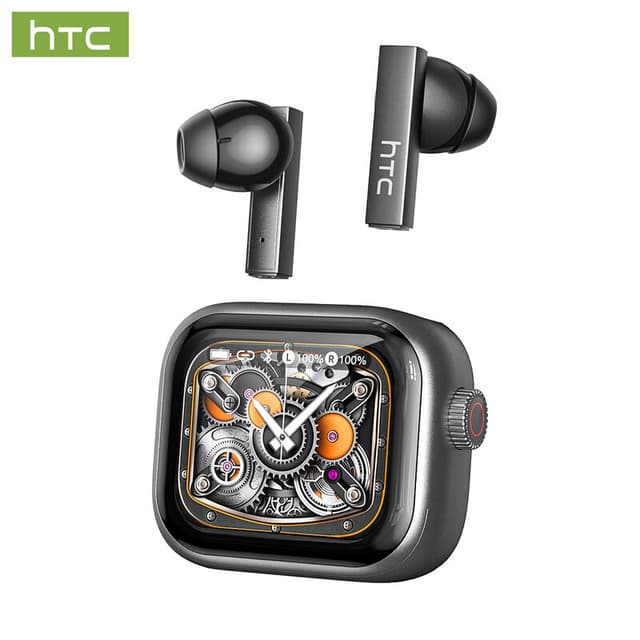 HTC NE40 AI-gestuurde in-ear oordopjes, Bluetooth 6.0, met LED-display, high-fidelity HiFi-audio, TWS True Wireless, aanraakbediening, waterbestendig, ingebouwde microfoon, geschikt voor kantoor, sport, studeren en audiogesprekken, grijs