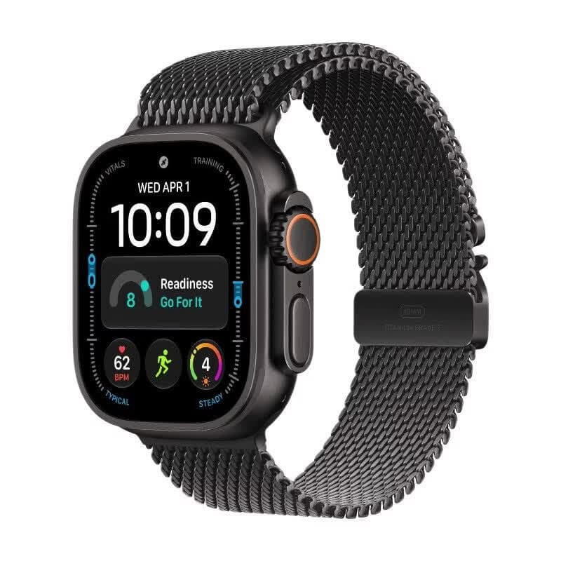 Apple Watch Ultra 4 - GPS + Cellular - 49 mm - zwarte titanium kast met zwarte titanium milanese band (L) — afbeelding 1