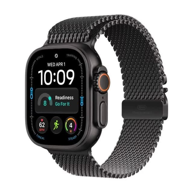 Apple Watch Ultra 4 - GPS + Cellular - 49 mm - zwarte titanium kast met zwarte titanium milanese band (L)