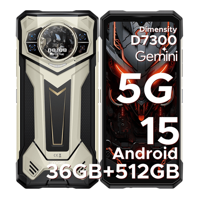DOOGEE S200 Plus Robuuste Smartphone 5G, Dimensity 7300, (16 GB + 20 GB) + 512 GB met 1,32" Dynamisch Achterscherm Android 15 Robuuste Telefoon, 10100 mAh, 100 MP + 20 MP Nachtzichtcamera, 6,72", 120 Hz, NFC, Gemini AI Dual SIM