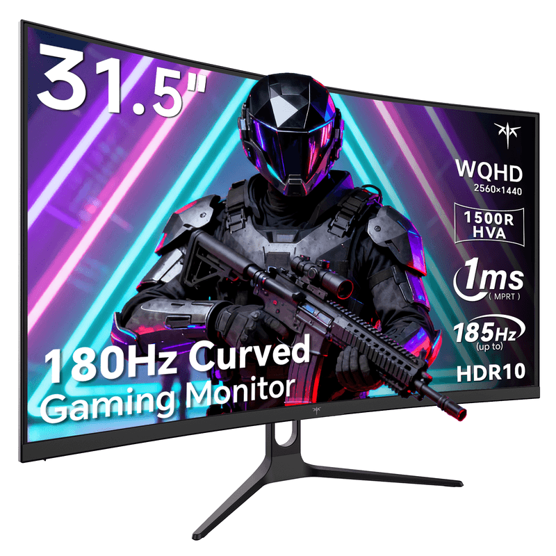 Ktc 32 inch Curved Gaming Monitor, 2K 180 Hz (OC 185 Hz) 1500R Monitor, H32S5 | QHD 1440P PC Computer Monitor, 1 ms met Adaptive Sync, DisplayPort/HDMI/USB, VESA Wandmontage, Kantelbaar — afbeelding 1