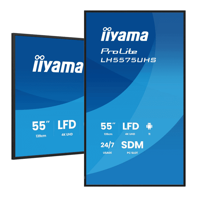 iiyama 55 inch 4K UHD professioneel display voor digitale bewegwijzering voor 24/7-gebruik met Android-besturingssysteem, uitvalbeveiliging en Intel SDM-sleuf