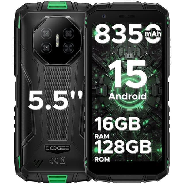 DOOGEE Fire 3 Pro Android 15 AI robuuste smartphone, 16 GB RAM + 128 GB opslag/2 TB, octa-core, 8350 mAh/18 W, 5,5 inch HD+ IPS, 4G dual sim, 16 MP, Widevine L1, 3,5 mm jack, gezichtsidentificatie, OTG, NFC