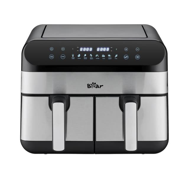 Bear heteluchtfriteuse met dubbele kamer – 9,0 L grote capaciteit, 2400 W vermogen, onafhankelijke temperatuurregeling voor twee mandjes, digitaal aanraakscherm, 8 vooraf ingestelde programma's voor friet, kip, steak, groenten, keukenapparaat voor het gez