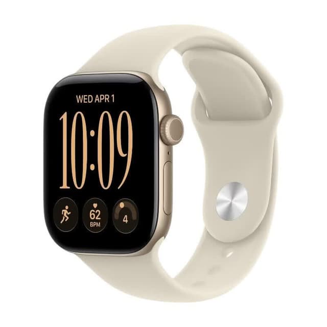 Apple Watch Series 12 GPS + Cellular 42 mm Lichtgouden Aluminium Kast met Zand Sportband - S/M