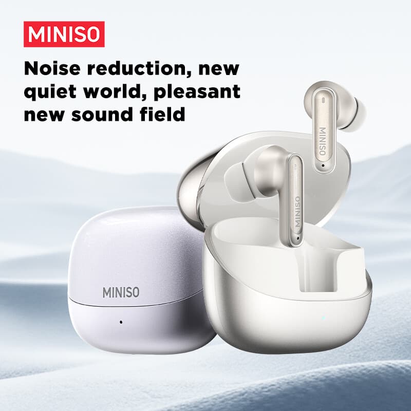 MINISO MS106 Draadloze Bluetooth 6.0 oordopjes, High Fidelity, IPX5 waterbestendig, AI-taalvertaling, geschikt voor kantoor, sport, studeren en audiogesprekken, ingebouwde microfoon, TWS-oordopjes, zilver — afbeelding 1