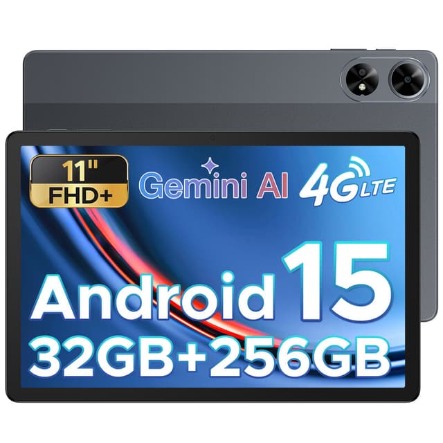 DOOGEE Tab G6 Plus 11 inch Android 15-tablet, ondersteunt simkaart, AI, FHD+, 32 GB RAM + 256 GB ROM, ondersteunt uitbreiding tot 2 TB, 8000 mAh, octa-core T7280, Widevine L1, 5G Wi‑Fi, bluetooth 5.0, GPS, grijs