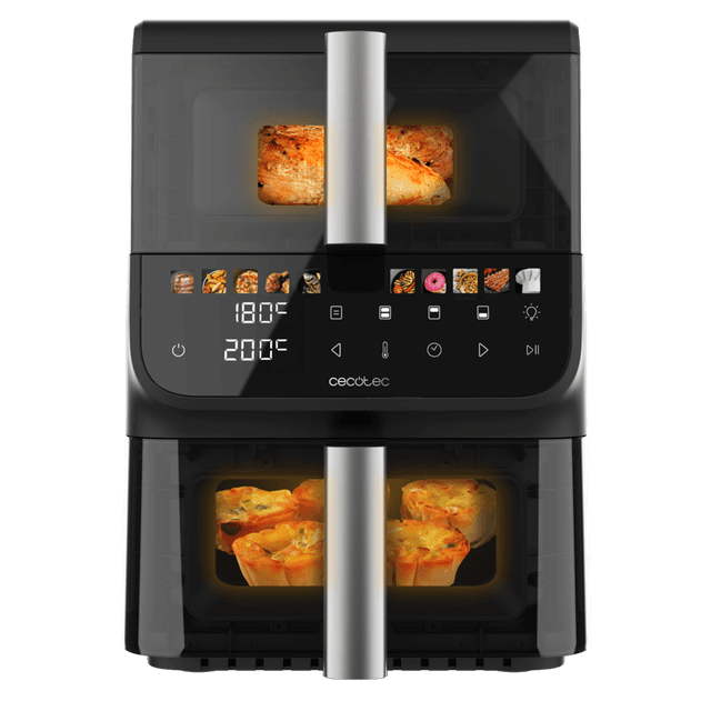Cecotec 2000 W 10 L Airfryer – Cecofry DuoLevel 10000 DuoSize Window, Digitale Airfryer zonder olie met gestapelde dubbele manden (3,5 L & 6,5 L), 10 voorinstellingen, touchpaneel