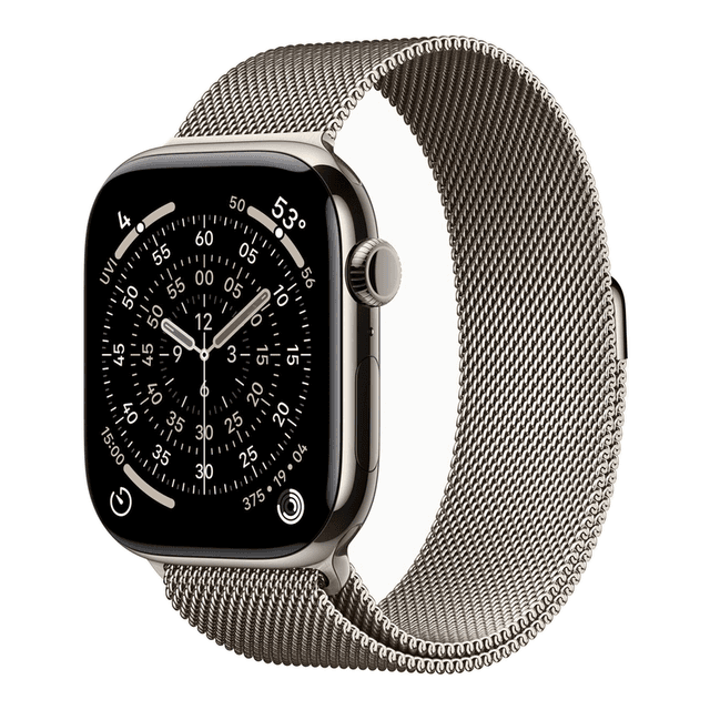Apple Watch Series 11 GPS + mobiel 46 mm natuurlijk titanium kast met natuurlijke Milanese band - S/M