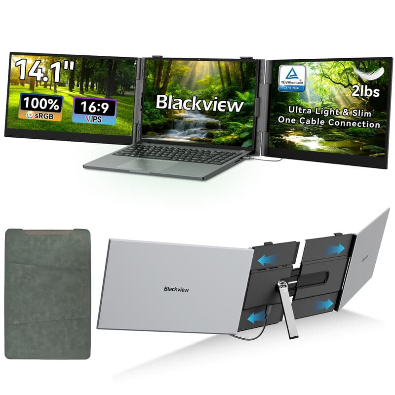 Blackview DCM6 PRO draagbare monitor, 14 inch dual-screen laptop extender, Full HD, drie-schermen laptop monitor, compatibel met 13–17,3 inch laptops — afbeelding 1