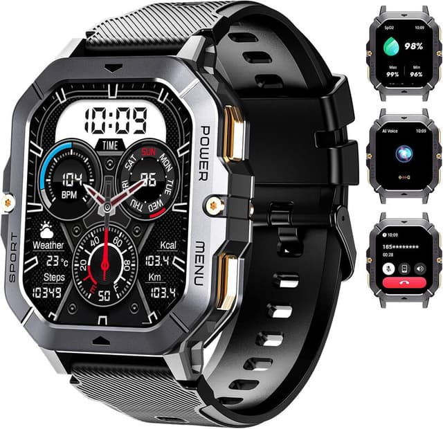 OUKITEL BT101 Zwarte Smartwatch-2,02 Inch | Bluetooth Bellen | Waterbestendige Fitness Tracker 410mAh | 100+ Sportmodi | Android & iOS Geschikt