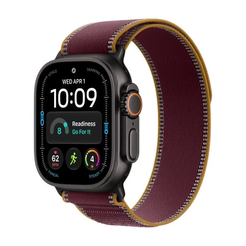 Apple Watch Ultra 4 - GPS + Cellular - 49 mm - zwarte titanium kast met bordeauxrode Trail Loop (M/L) — afbeelding 1