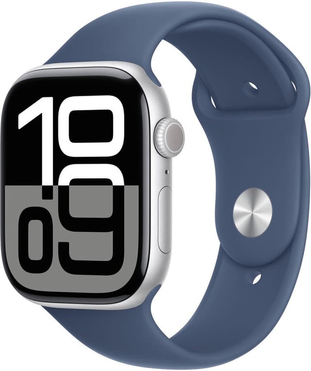 Apple Watch Series 10 GPS WiFi 46 mm zilver M/L 2024 blauwe sportband M/L