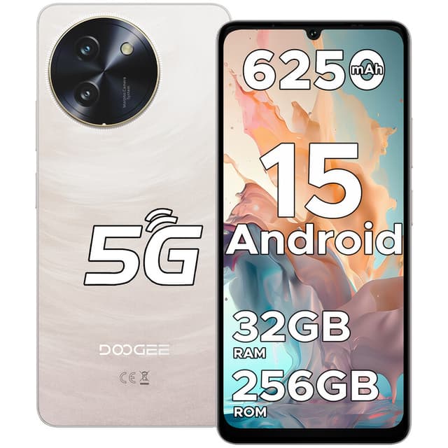DOOGEE Note 59 Pro smartphone, 8 GB RAM + 256 GB, 6250 mAh batterij, 6,75" 120 Hz display, NFC, goud