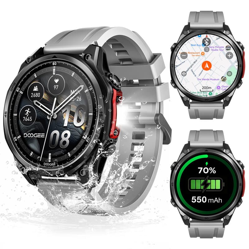 DOOGEE ANYWISE W1 Pro GPS smartwatch, 1,43" AMOLED, L1+L5, offline kaarten, 178 sportmodi, 5 ATM, zwart — afbeelding 1