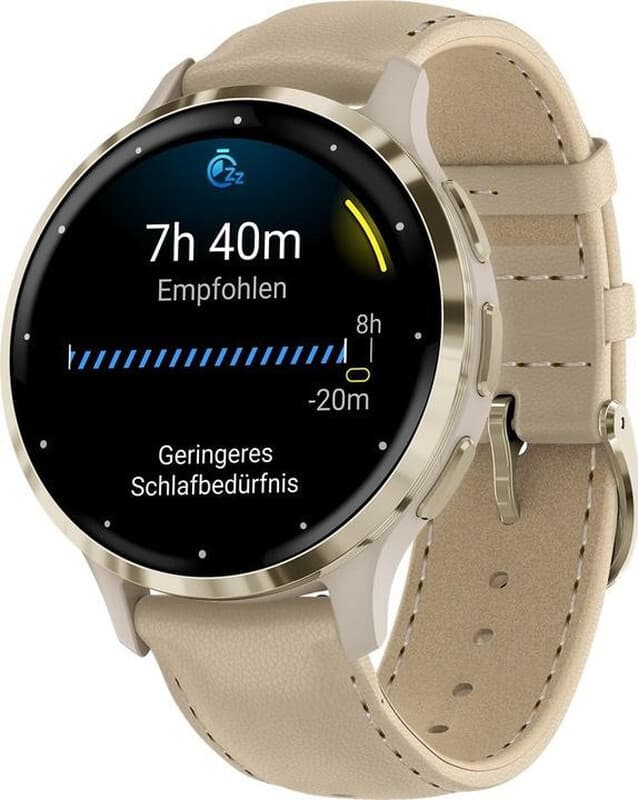 GARMIN Venu 3S - 41 mm Smartwatch - Frans grijs - Beige leren band — afbeelding 1
