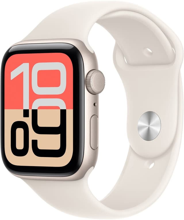 Apple Watch SE 3 GPS 44 mm Starlight aluminium kast met Starlight sportband - M/L