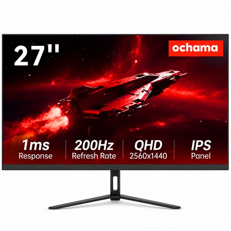 Ochama 27 inch Gaming & Office Monitor met Ultradunne Rand, 200 Hz Verversingssnelheid, 2K Ultra HD Groot Scherm — afbeelding 1