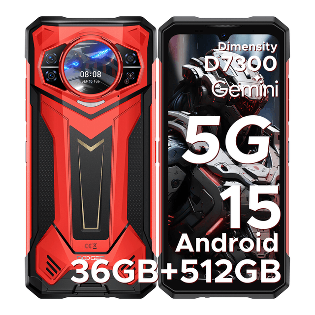 DOOGEE S200 Plus Robuuste Smartphone 5G, Dimensity 7300, (16 GB + 20 GB) + 512 GB met 1,32" Dynamisch Achterscherm Android 15 Robuuste Telefoon, 10100 mAh, 100 MP + 20 MP Nachtzichtcamera, 6,72", 120 Hz, NFC, Gemini AI Dual SIM