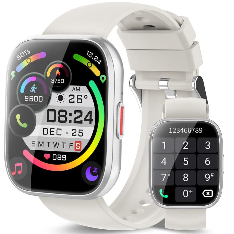 Jugeman P114 Witte Smartwatch voor Dames Heren Bellen/Antwoorden, 1,85" HD Fitnesswatch met Stappenteller/Hartslag/Slaapmonitor, 115+ Sportmodi Smartwatch, IP68 Waterdichte Activiteitentracker voor Android iOS — afbeelding 1