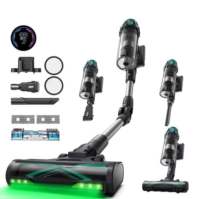 Vactidy 15 Max 65 kPa Draadloze Stofzuiger & Dweil met 600 W Motor, Opvouwbare Steel, Dubbele Groene Lichtdetectie, 60 Min Uitneembare Batterij, V-Vormige Anti-Klit Borstel, 230 ml Watertank, 6-Traps HEPA-Filtratie (99,9%), LED-Display, <62 dB – Voor Dier